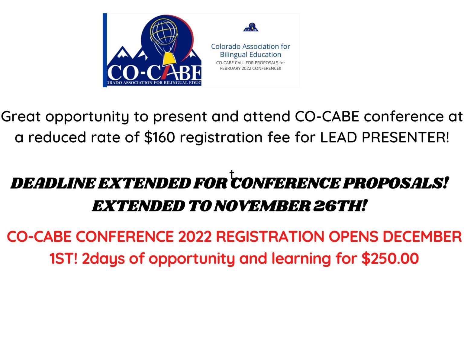 CO-CABE EXTENDED SUBMISSION TIME FOR CONFERENCE 2022 PROPOSALS! – CO-CABE